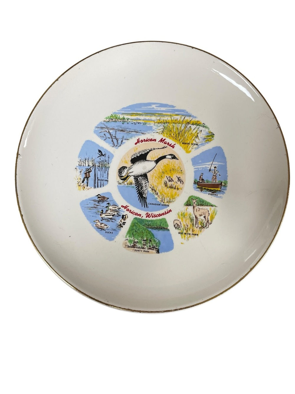 HORICON MARSH plate ceramic gold edge souvenir natural treasure birds fish trip